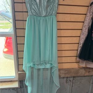 Love Culture‎ Strapless Hi-Low Chiffon Dress in Aqua Teal